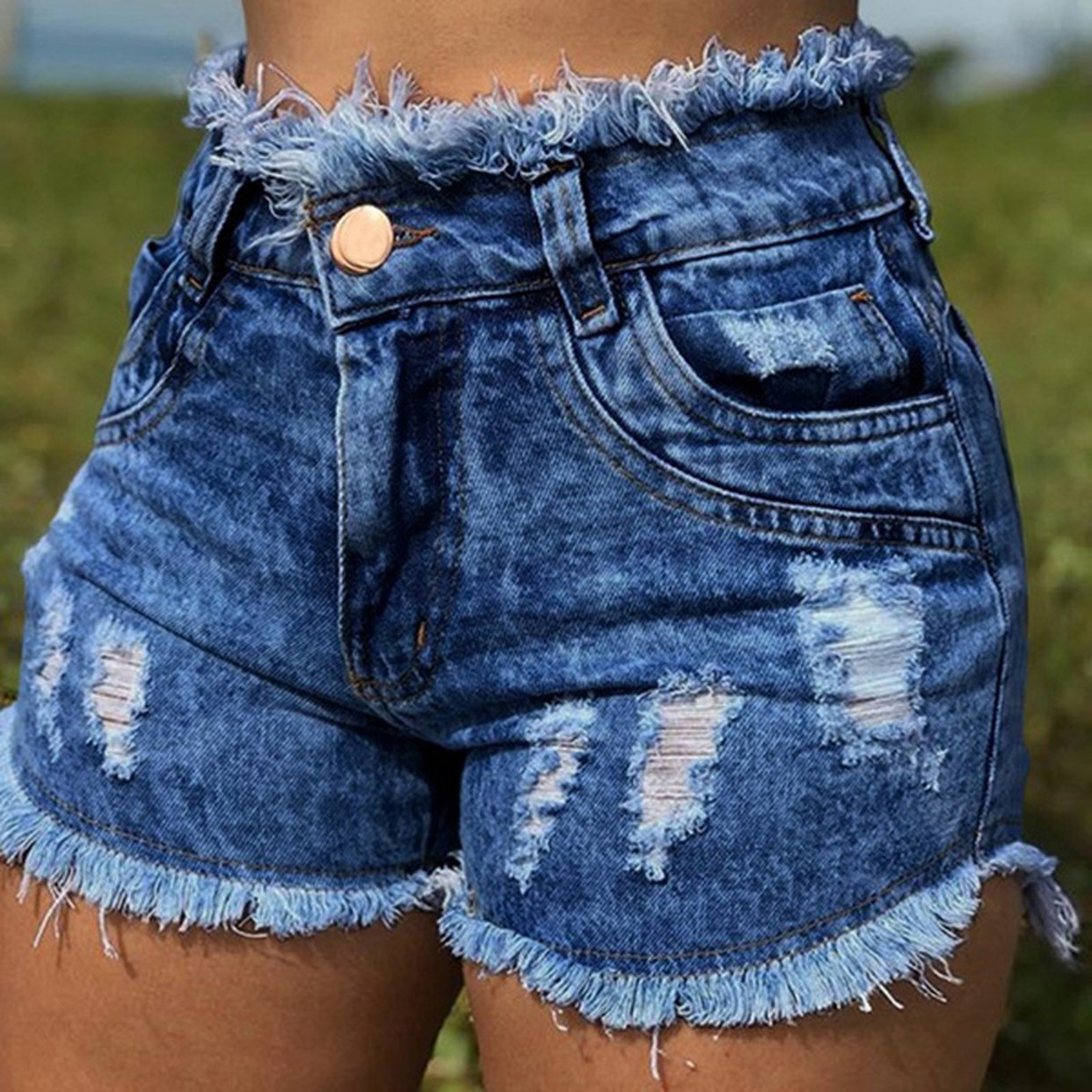 Vintage Ripped Fringed Women&s Denim Shorts 2021 Summer Fashion Trend Jeans for Women